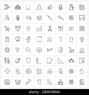 64 Universal Icons Pixel Perfect Symbole für Fotografie, Kamera, Text, Netzwerk, Wolke Vektor Illustration Stock Vektor