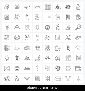 64 Universal Line Icon Pixel Perfect Symbole der Röhre, Gegenstück, Melodie, Navigation, Richtung Vektor Illustration Stock Vektor