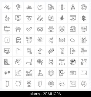 64 Universal Line Icon Pixel Perfect Symbole für Bearbeitung, Bildung, Spiele, Mütze, Sport Vektor Illustration Stock Vektor