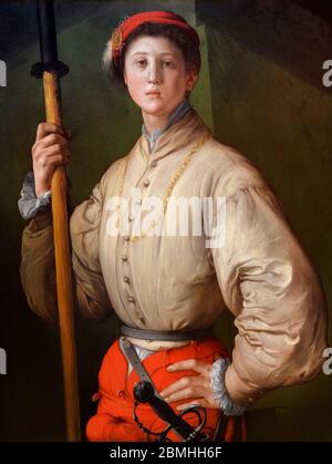 Porträt eines Halberdier von Pontormo (Jacopo Carucci: 1494-1557), Öl (oder Öl und Tempera) auf Leinwand übertragen, 1528-30 Stockfoto