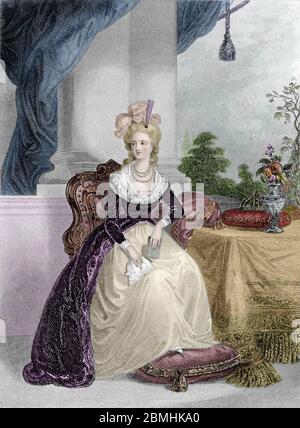 Portrait de la reine de France Marie-Antoinette (1755-1793) - Gravure du 19eme siecle - Portrait von Marie Antoinette, Königin von Frankreich - Gravur 19. Stockfoto