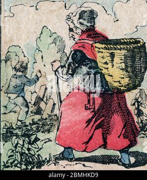 Le pere fouettard, personnage Legendaire du Folklore, et son epouse la Mere Fouettard, qui poursuit les enfants faisant l'ecole buissonniere, Image d' Stockfoto