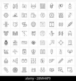 64 Universal Line Icon Pixel Perfect Symbole von Pfeil, Nudeln, Spritze, Lebensmittel, Ordner Vektor Illustration Stock Vektor