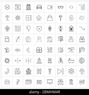 64 Universal Icons Pixel Perfect Symbole für Geldbörse, Möbel, Gesetz, Couch, Hotelgebäude Vektor Illustration Stock Vektor