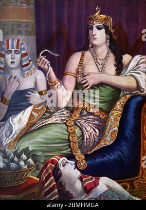 Antiquite egyptienne : 'La mort de Cleopatre' La reine d'Egypte Cleopatre VII Thea Philopator (69-30 Avant JC) se Suicide en se faisant mordre par deu Stockfoto