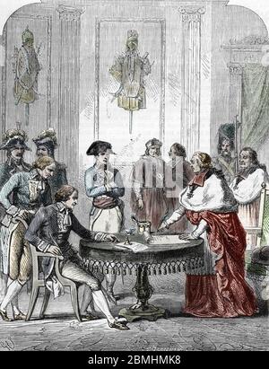 Konkordat von 1801 - Signature du Concordat entre la France (en Presence de Napoleon Bonaparte) et le Saint-Siege (Saint Siege), par le Pape Pie VII (P Stockfoto