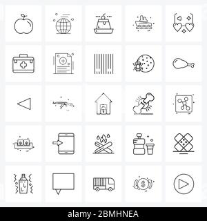 UI Set von 25 Basic Line Icons der Liebe, Reise, Dessert, Schiff, Meer Vektor Illustration Stock Vektor