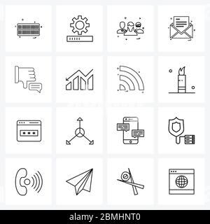 Packung mit 16 Universal Line Icons für Web-Anwendungen Analyse, Zustand, Avatar, abgelehnte Institution, Nachrichten Vektor Illustration Stock Vektor