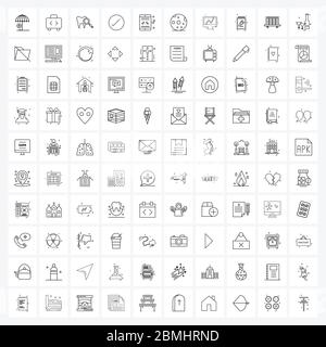 Mobile UI Line Icon Set von 100 modernen Piktogrammen von Musik, smart, Zahn, Häkchen, Tick Vektor Illustration Stock Vektor