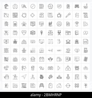 Mobile UI Line Icon Set von 100 modernen Piktogrammen von Musik, smart, Zahn, Häkchen, Tick Vektor Illustration Stock Vektor