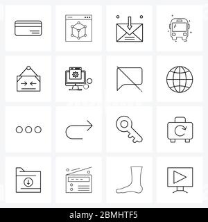 Satz von 16 UI Icons und Symbole für offene, LKW, Kommunikation, Transport, Reise Vektor Illustration Stock Vektor