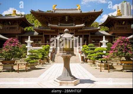 Tempelbau am buddhistischen Chi Lin Kloster in Hong Kong Stockfoto