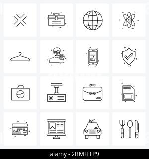 UI Set von 16 Basic Line Icons of Cloths, Wissenschaft, global, Physik, nuklear Vektor Illustration Stock Vektor