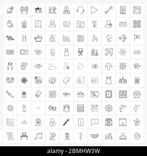 Set von 100 Simple Line Icons für Web und Print wie kreativ, Küche, Tisch, Lebensmittel, Koch Vektor Illustration Stock Vektor