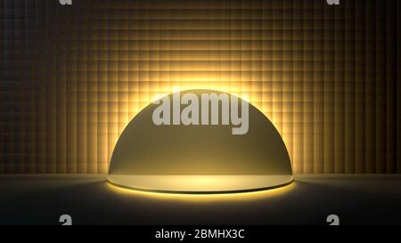 3d-Rendering von runden goldenen Bühne, Podium oder Sockel in schwarzem Raum mit goldenem Licht beleuchtet. Perfekte Illustration für die Platzierung Ihres Produkts des Objekts auf Stockfoto