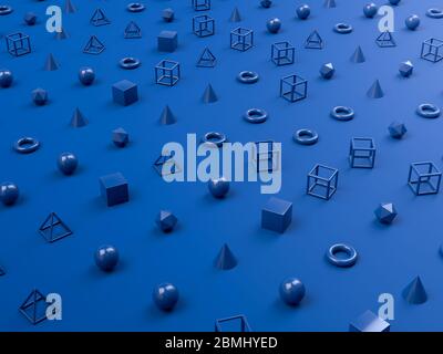 Abstrakter Minimalismus Hintergrund mit blauen geometrischen Formen o blauen Hintergrund. 3D-Rendern von Hintergrund oder Hintergrund der Illustration Stockfoto