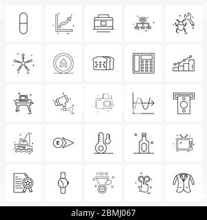 UI Set von 25 Basic Line Icons von Schraubenschlüssel, Bug, Handtasche, Internet, Netzwerk Vektor Illustration Stock Vektor