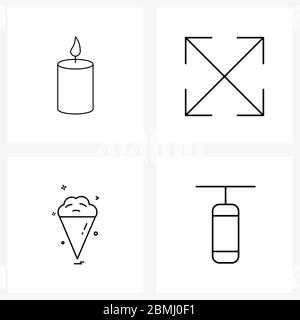 UI Set von 4 Basic Line Icons von Kerze, Essen, Urlaub, Zoom, Kegel Vektor Illustration Stock Vektor