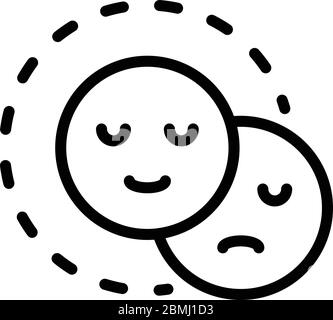 Fröhliche und traurige Lächeln-Ikone, umreiß Stil Stock Vektor