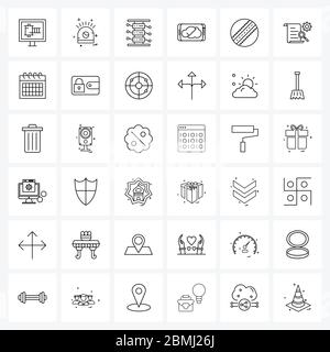 36 Interface Line Icon Set von modernen Symbolen auf Hardball, Cricket, Schloss, Aktivität, Telefon Vektor Illustration Stock Vektor