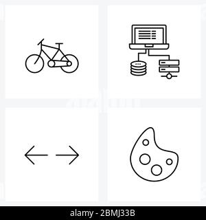 Set von 4 Simple Line Icons für Web und Print wie Fahrrad, Benutzer, Sport, Server, Tray Vektor Illustration Stock Vektor