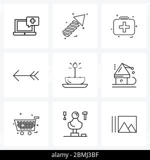 Linie Symbol Set von 9 modernen Symbole der Kerze, links, medizinisch, Pfeil, Gesundheit Vektor Illustration Stock Vektor