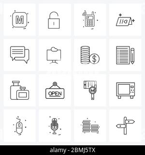 16 Universal Line Icon Pixel Perfect Symbole von Botschaften, Herz, Handy, Liebe, Vektor Illustration Stock Vektor