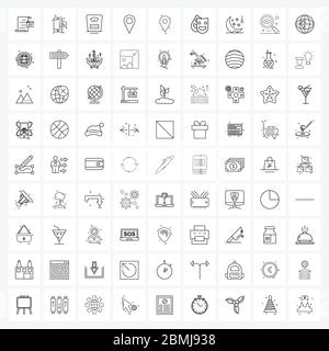 Moderner Stil Satz von 81 Zeilen Piktogramm Grid-basierte Navigation, Benutzeroberfläche, Maschine, ui, Ort Vektor-Illustration Stock Vektor