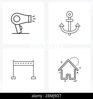 Universal Symbole von 4 Modern Line Icons von Friseur, Polizei, Haartrockner, Meer, flach Vektor Illustration Stock Vektor