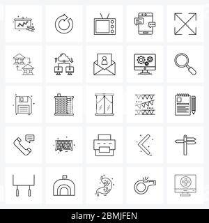 UI Set von 25 Basic Line Icons für Zoom, mobil, rechts, Smartphone, Nachricht Vektor Illustration Stock Vektor