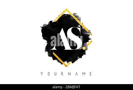 ALS S Buchstaben Logo Design mit schwarzer Tinte Strich über goldenem Quadrat Rahmen Vektor Illustration. Stock Vektor