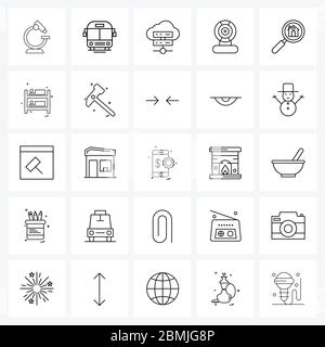 Universal Symbole von 25 Modern Line Icons der Vergrößerungs-, Audio-, öffentliche, Aufnahme, Mikro Vektor Illustration Stock Vektor