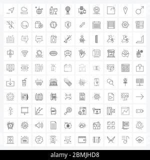 100 Universal Line Icon Pixel Perfect Symbole für Suche, Reisen, Alkohol, Trinken, Alkohol Vektor Illustration Stock Vektor