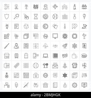 Moderner Stil Set aus 81 Linien Pictograph Grid-basierte Tracker, Ort, Liebe, gps, Feiern Vektor-Illustration Stock Vektor