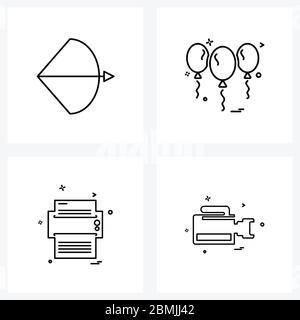 Mobile UI Line Icon Set von 4 modernen Piktogrammen von Bogenschießen, Drucker, Sport, Ballon, Computer Vektor Illustration Stock Vektor