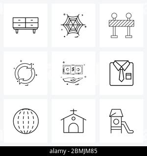 Set von 9 Simple Line Icons von Geld, aktualisieren, Web, Wiedergabe, unter Vektorgrafik Stock Vektor