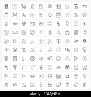 100 Interface Line Icon Set moderner Symbole auf Menü, Sterne, Krücken, Erde, Trash Vektor Illustration Stock Vektor