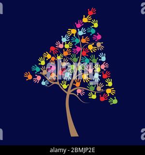 Baum mit bunten Baby Handdrucken Stock Vektor