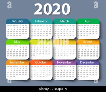 Kalender 2020 Jahre Vektor Design Vorlage. Woche ab Montag Stock Vektor