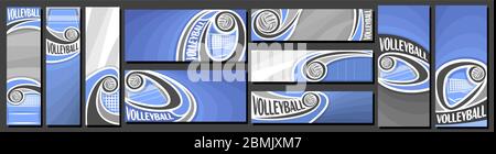 Vektor-Set von Volleyball Banner, vertikale und horizontale dekorative Vorlagen für Volleyball-Veranstaltungen mit Illustration von Sportplatz und fliegen auf Cu Stock Vektor