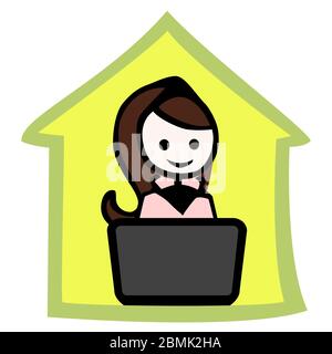 Home Office Woman Notebook Green silouhette House by jziprian Stock Vektor