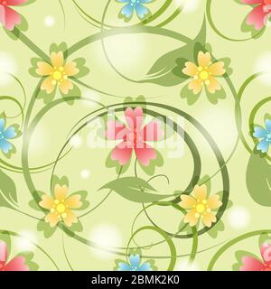 Nahtloses Muster mit bunten Meddow Blumen und Blätter. Vektorgrafik. Stock Vektor