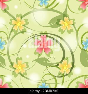 Seamless Pattern with colorful meddow flowers and leaves. Vector illustration. Stock Vektor