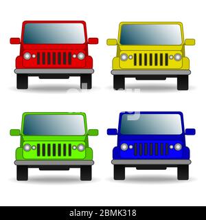 Set von bunten Autos. Vorderansicht Stock Vektor