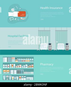 Satz von medizinischen Bannern flaches Design Vektor-Illustration Stock Vektor