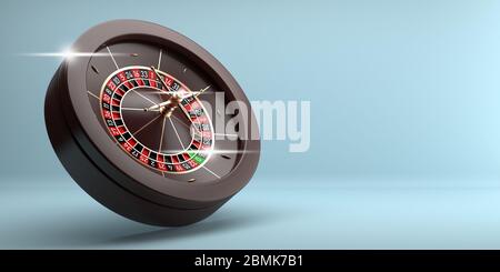 Elegantes Casino Roulette Rad auf hellblauem Hintergrund Stockfoto