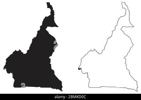 Kamerun-Karte. Schwarze Silhouette und Umriss isoliert auf weißem Hintergrund. EPS-Vektor Stock Vektor