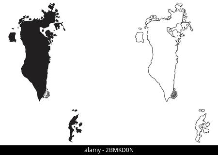 Länderkarte Bahrain. Schwarze Silhouette und Umriss isoliert auf weißem Hintergrund. EPS-Vektor Stock Vektor