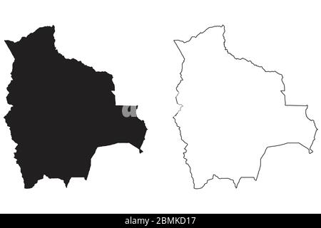 Länderkarte Bolivien. Schwarze Silhouette und Umriss isoliert auf weißem Hintergrund. EPS-Vektor Stock Vektor