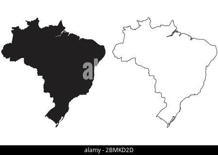 Länderkarte Brasilien. Schwarze Silhouette und Umriss isoliert auf weißem Hintergrund. EPS-Vektor Stock Vektor